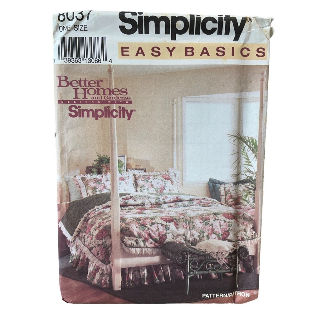 Simplicity Sewing Pattern 8037 Comforter Dust Ruffle Sham Bedroom Ruffled‎